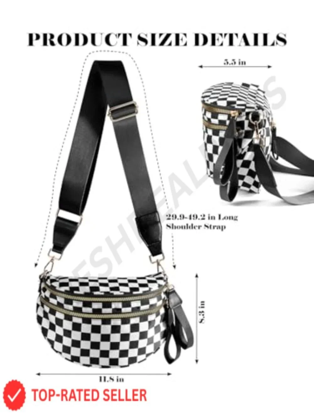 Checkered Crossbody Bag Fanny Pack Belt Bag with Adjustable Strap for Women
